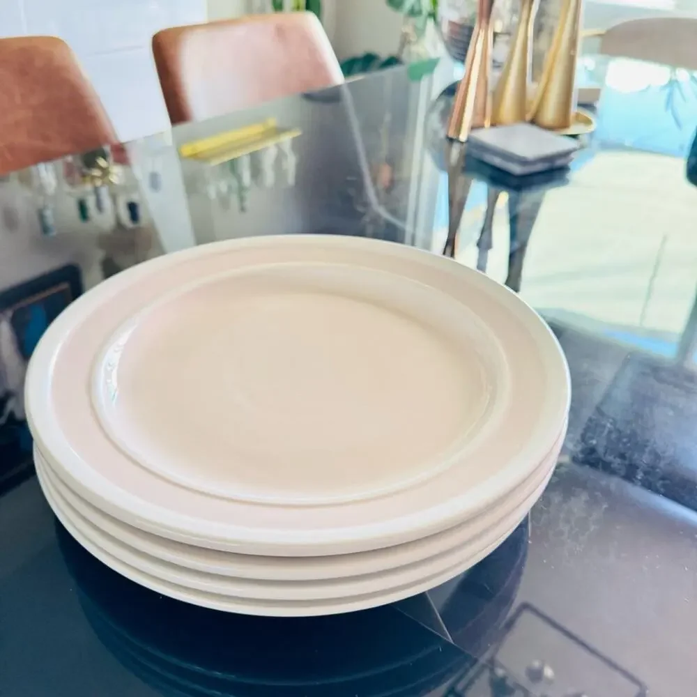 4 KATE SPADE LENOX Blush Pink Tan Sculpt Stripe Ceramic Gloss Dinner Plates Set